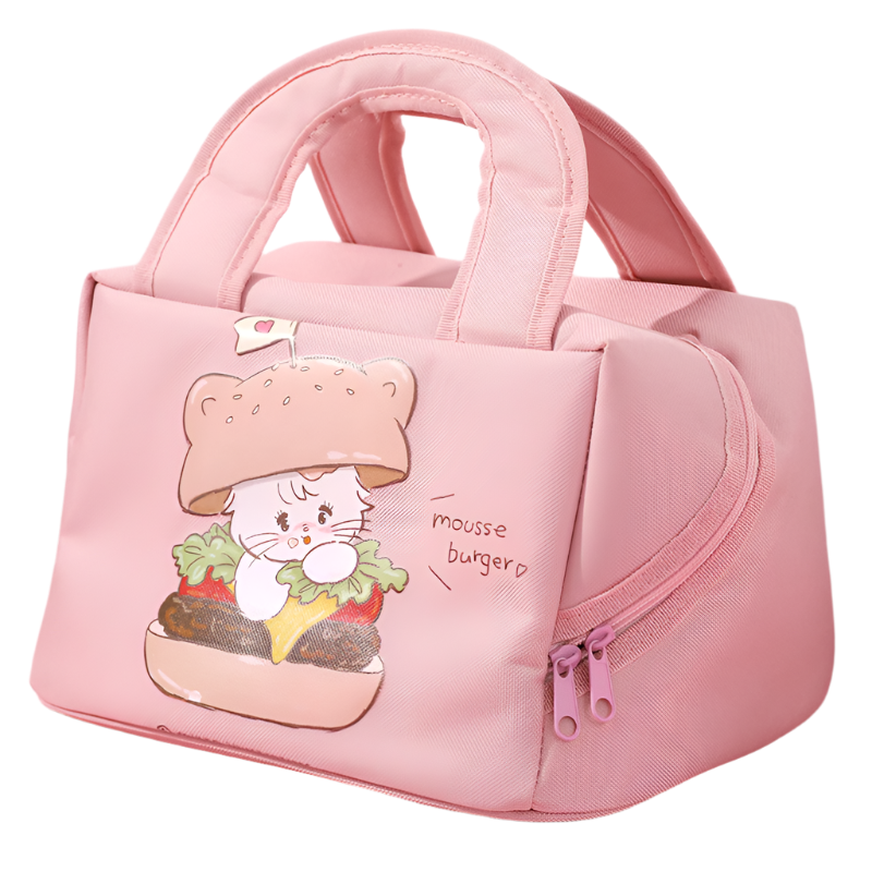 Light Pink Cute Cartoon Lunch Bag Large Capacity Insulated Handbag For Students And Office Use Lunchboxes & Bags