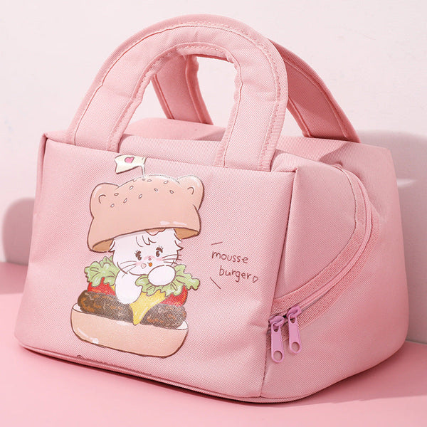 Light Pink Cute Cartoon Lunch Bag Large Capacity Insulated Handbag For Students And Office Use Lunchboxes & Bags