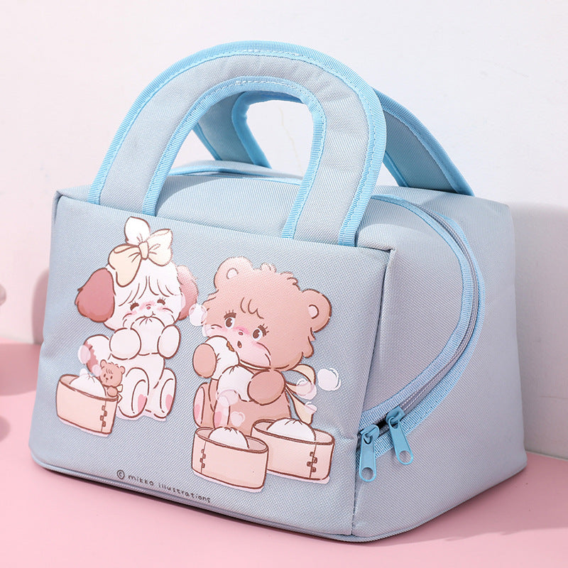 Blue Cute Cartoon Lunch Bag Large Capacity Insulated Handbag For Students And Office Use Lunchboxes & Bags