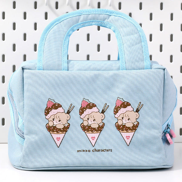 Large Capacity Insulated Lunch Bag Cute Cartoon Ice Cream Bear Design Blue Lunchboxes & Bags