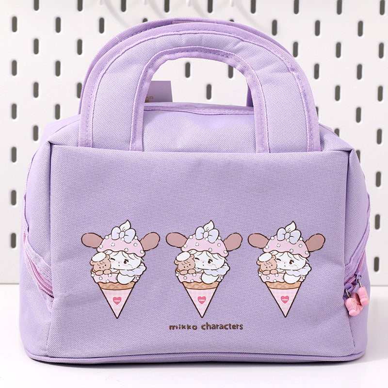 Purple Cute Cartoon Lunch Bag Large Capacity Insulated Handbag For Students And Office Use Lunchboxes & Bags
