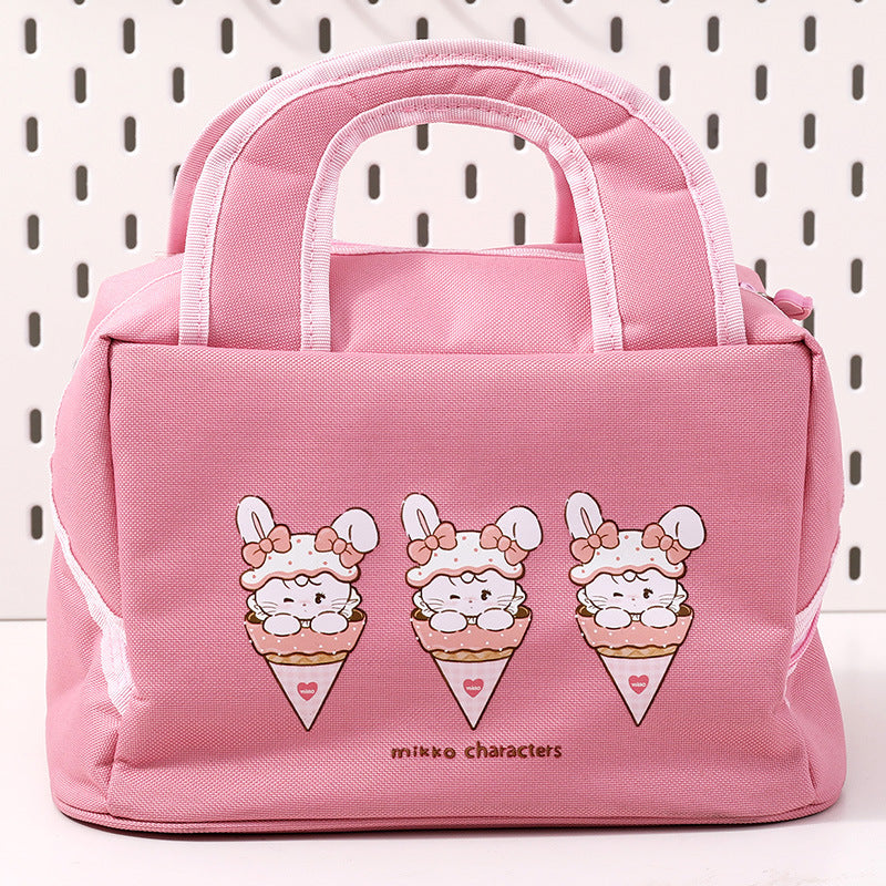 Pink Cute Cartoon Lunch Bag Large Capacity Insulated Handbag For Students And Office Use Lunchboxes & Bags
