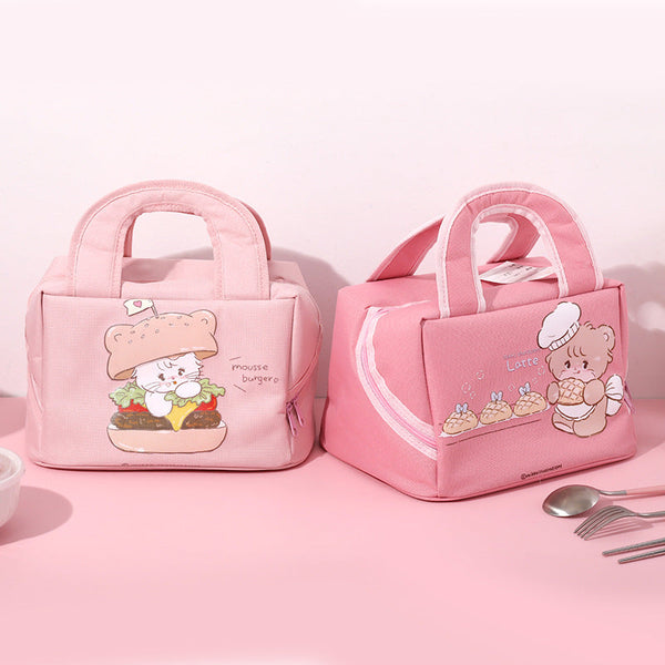 Pink Cute Cartoon Lunch Bag Large Capacity Insulated Handbag For Students And Office Use Lunchboxes & Bags