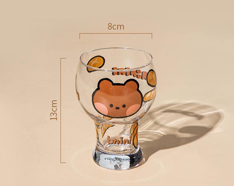 Mini Cartoon Glass Tumbler 400Ml Cute Beer And Juice Cup For Cold Drinks(Brown Bear) Glassware & Drinkware
