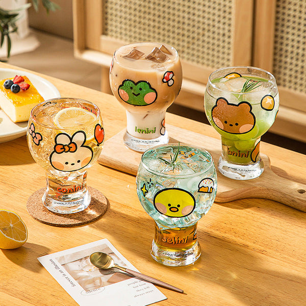 Mini Cartoon Glass Tumbler 400Ml Cute Beer And Juice Cup For Cold Drinks(Brown Bear) Glassware & Drinkware