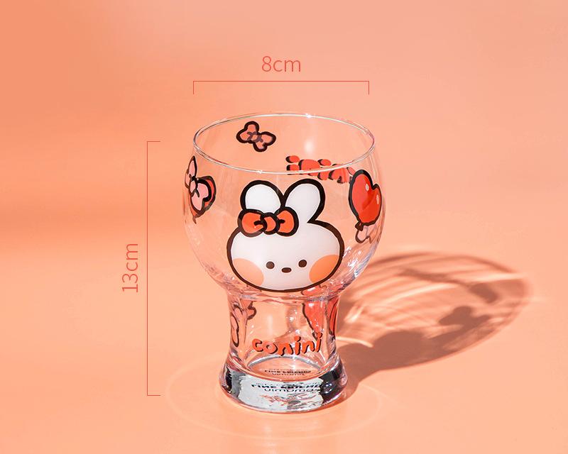 Mini Cartoon Glass Tumbler 400Mlcute Beer And Juice Cup For Cold Drinks(White Rabbit) Glassware & Drinkware