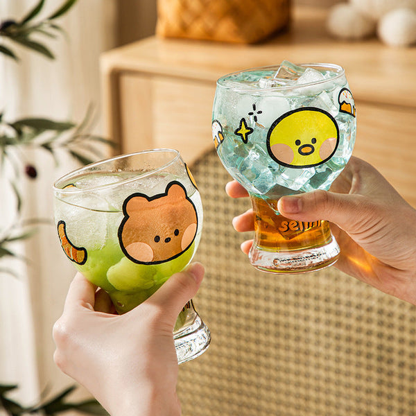 Mini Cartoon Glass Tumbler 400Mlcute Beer And Juice Cup For Cold Drinks(Green Frog) Glassware & Drinkware