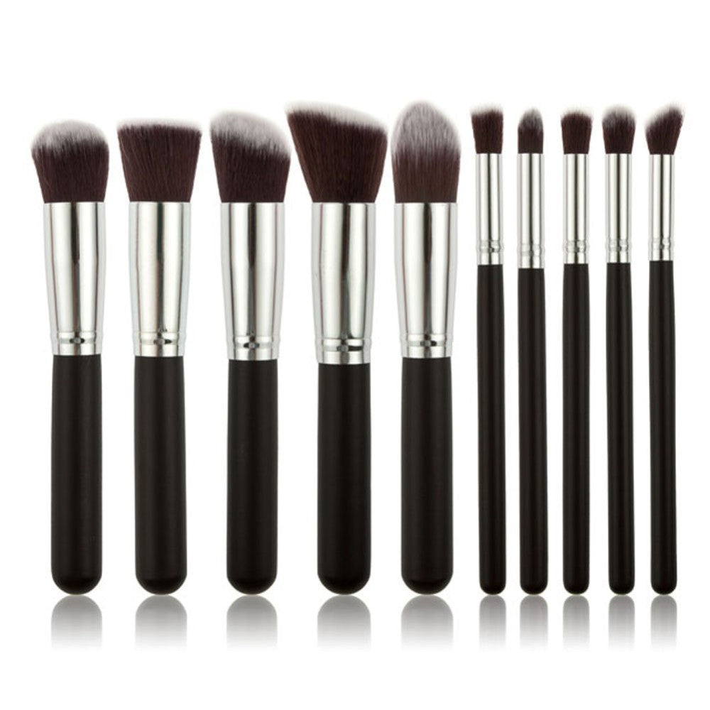 Elosung 10 Piece Black Silver Makeup Brush Set Large And Small For Professional Beauty Application Brushes