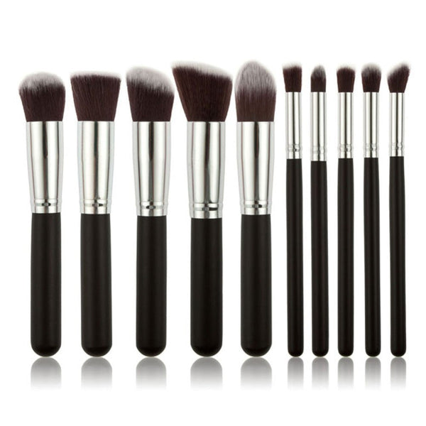 Elosung 10 Piece Black Silver Makeup Brush Set Large And Small For Professional Beauty Application Brushes