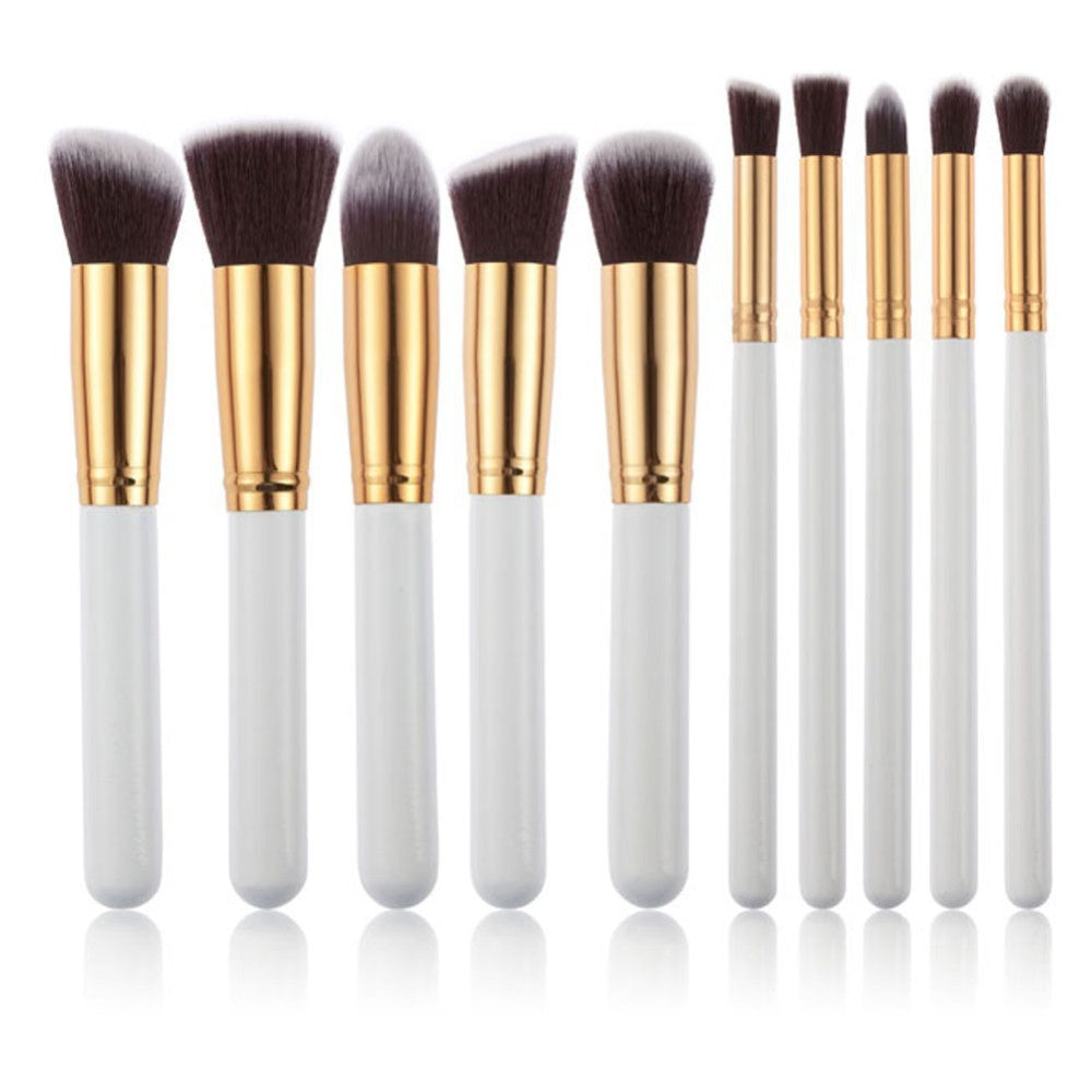 Elosung 10 Piece White Gold Makeup Brush Set Large And Small For Professional Beauty Application Brushes