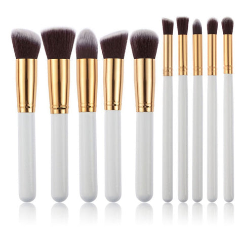 Elosung 10 Piece White Gold Makeup Brush Set Large And Small For Professional Beauty Application Brushes