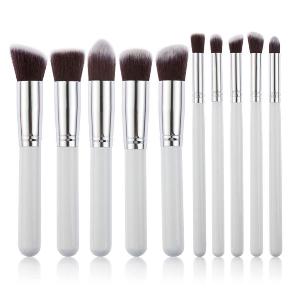 10 Piece White Silver Makeup Brush Set Large And Small For Professional Beauty Application Brushes