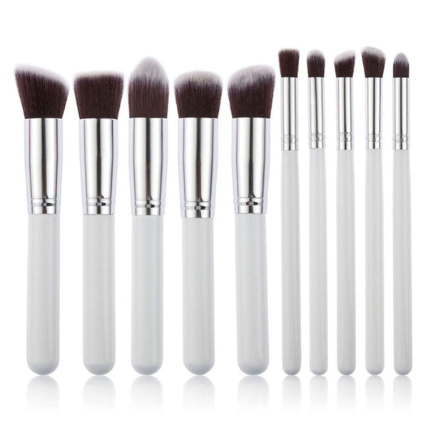 10 Piece White Silver Makeup Brush Set Large And Small For Professional Beauty Application Brushes