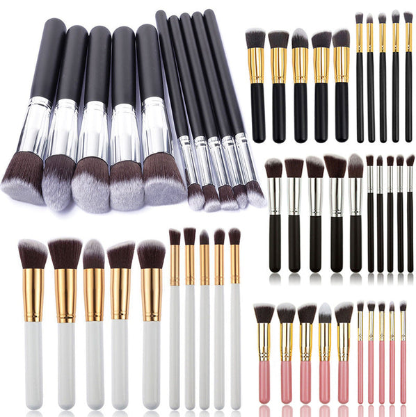 10 Piece White Silver Makeup Brush Set Large And Small For Professional Beauty Application Brushes