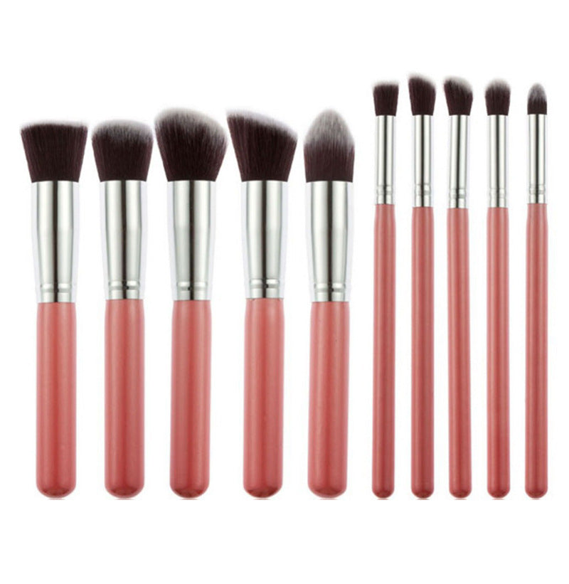 Elosung 10 Piece Pink Silver Makeup Brush Set Large And Small For Professional Beauty Application Brushes