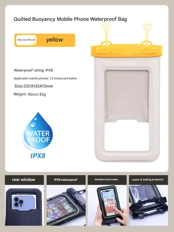Ipx8 Waterproof Phone Pouch With Inflatable Floating Layertouchscreen Dry Bag For Swimming(Yellow) Dry Bags
