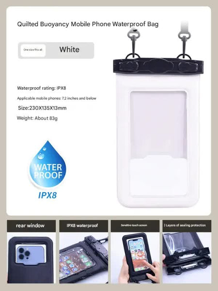 Ipx8 Waterproof Phone Pouch With Inflatable Floating Layertouchscreen Dry Bag For Swimming(White) Dry Bags