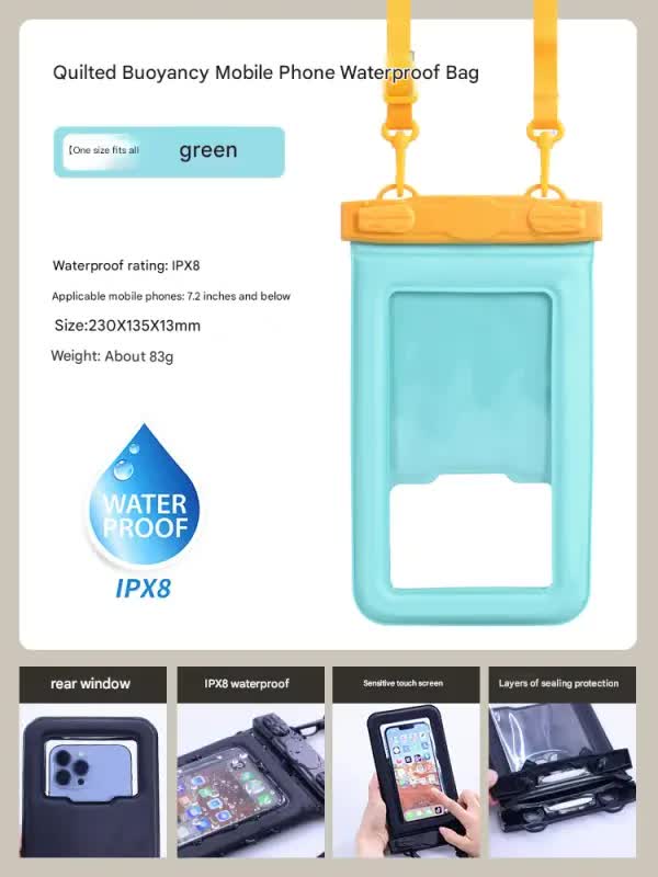 Ipx8 Waterproof Phone Pouch With Inflatable Floating Layertouchscreen Dry Bag For Swimming(Green) Dry Bags