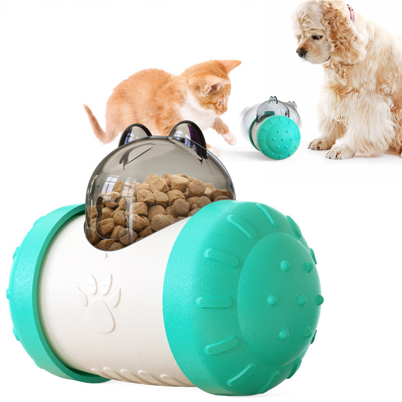 Pet Tumbler Treat Dispenser Ball Interactive Feeding Toy For Dogs And Cats (Blue White) Dog Automatic Feeders