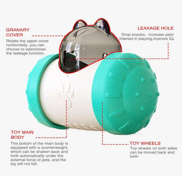 Pet Tumbler Treat Dispenser Ball Interactive Feeding Toy For Dogs And Cats (Blue White) Dog Automatic Feeders