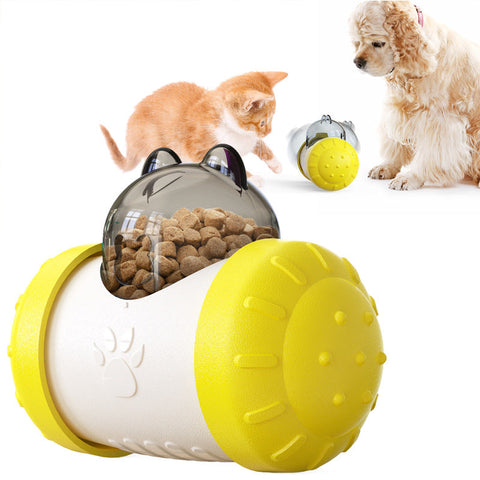 Pet Tumbler Treat Dispenser Ballinteractive Feeding Toy For Dogs And Cats(Yellow White) Dog Automatic Feeders