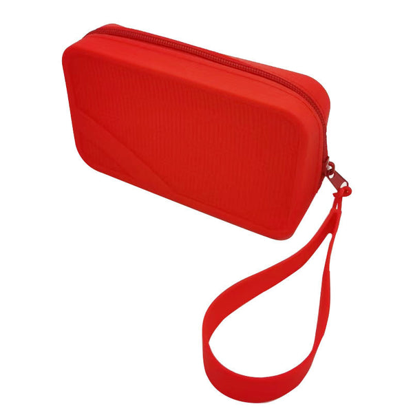Red Silicone Zipper Storage Pouch Stylish Multi Purpose Organiser With Wrist Strap Women's Bags & Handbags