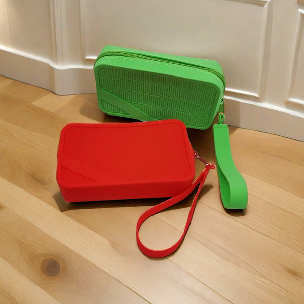 Red Silicone Zipper Storage Pouch Stylish Multi Purpose Organiser With Wrist Strap Women's Bags & Handbags