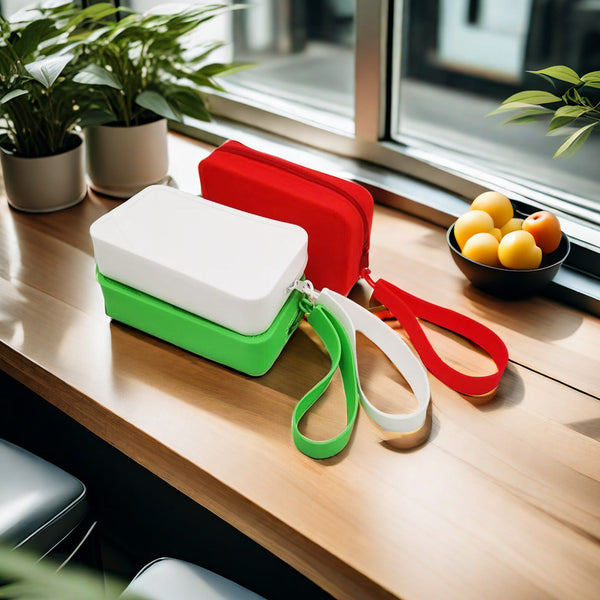 Red Silicone Zipper Storage Pouch Stylish Multi Purpose Organiser With Wrist Strap Women's Bags & Handbags