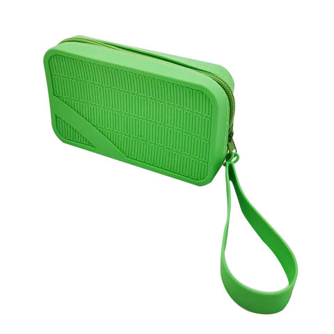 Grass Green Silicone Zipper Storage Pouch Stylish Multi Purpose Organizer With Wrist Strap Packing Organisers
