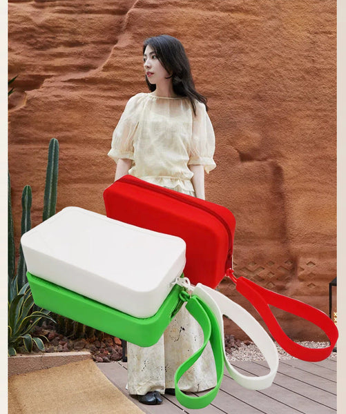 White Silicone Zipper Storage Pouch Stylish Multi Purpose Organizer With Wrist Strap Women's Bags & Handbags