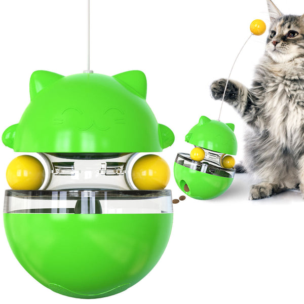 Cat Teaser Cup Toy Interactive Treat Dispensing Ball With Wand (Green) Cat Toys