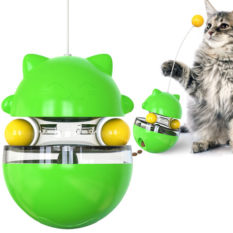 Cat Teaser Cup Toy Interactive Treat Dispensing Ball With Wand (Green) Cat Toys