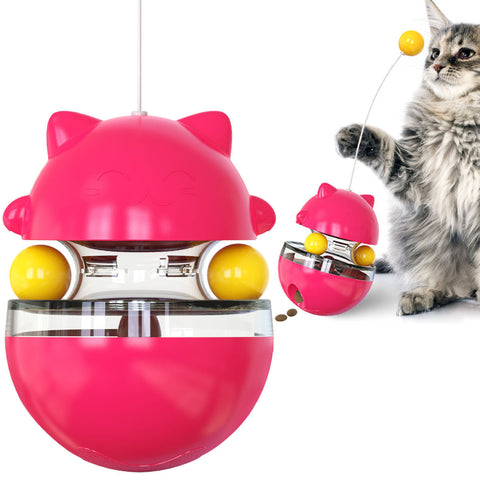 Cat Teaser Cup Toy Interactive Treat Dispensing Ball With Wand (Red) Cat Toys