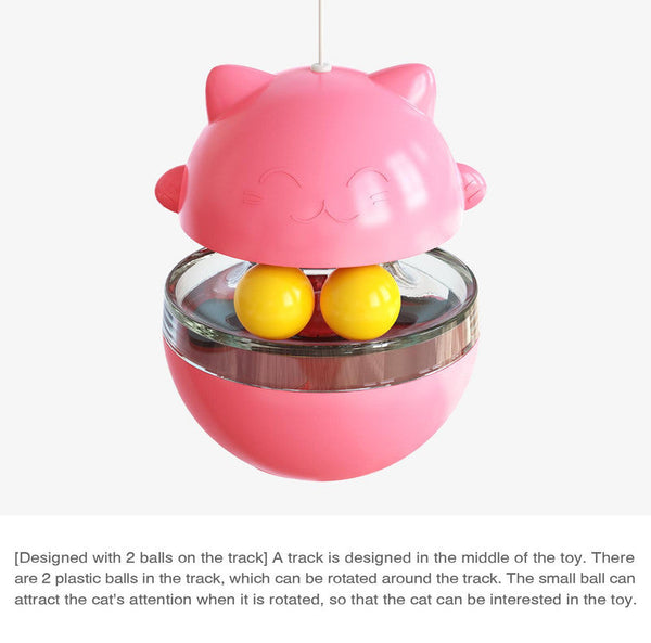 Cat Teaser Cup Toy Interactive Treat Dispensing Ball With Wand (Pink) Cat Toys