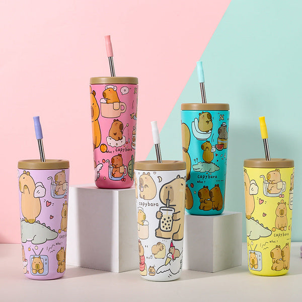 304 Stainless Steel Insulated Tumbler Cartoon Design Portable Straw Cup For Home And Office Lake Blue Water Bottles & Vacuum Flasks