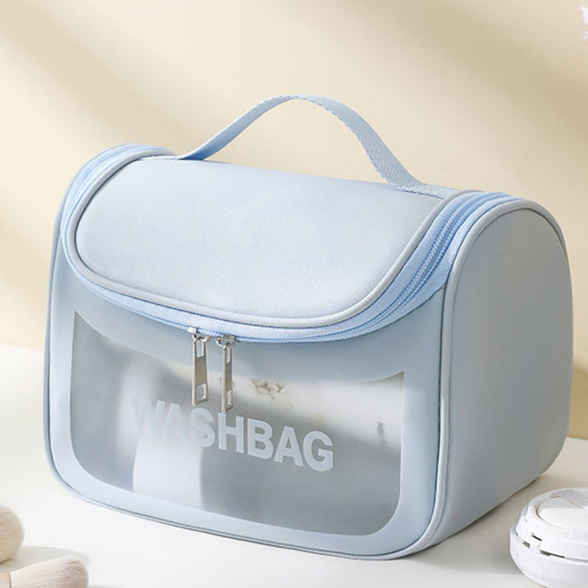 Pvc Transparent Cosmetic Bag Waterproof Portable Travel Organizer With Handle Sky Blue Makeup Bags & Cases