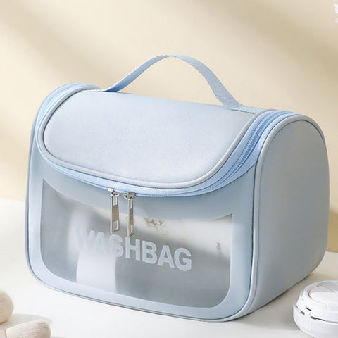 Pvc Transparent Cosmetic Bag Waterproof Portable Travel Organizer With Handle Sky Blue Makeup Bags & Cases