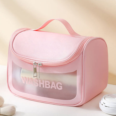 Pvc Transparent Cosmetic Bag Waterproof Portable Travel Organizer With Handle Pink Makeup Bags & Cases