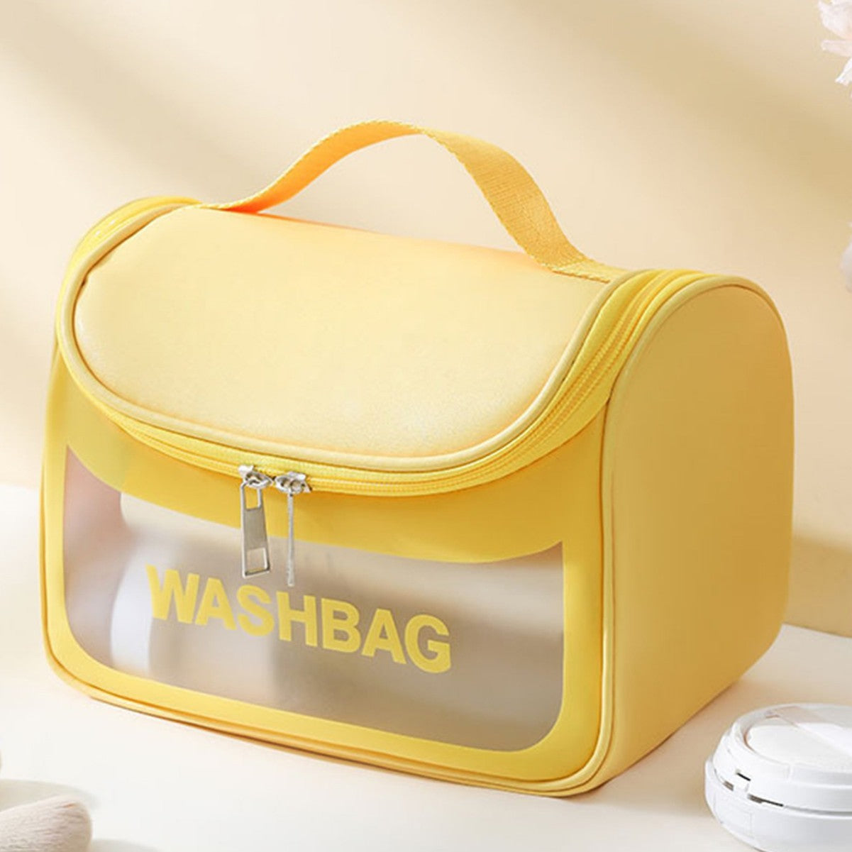 Pvc Transparent Cosmetic Bag Waterproof Portable Travel Organizer With Handle Yellow Makeup Bags & Cases