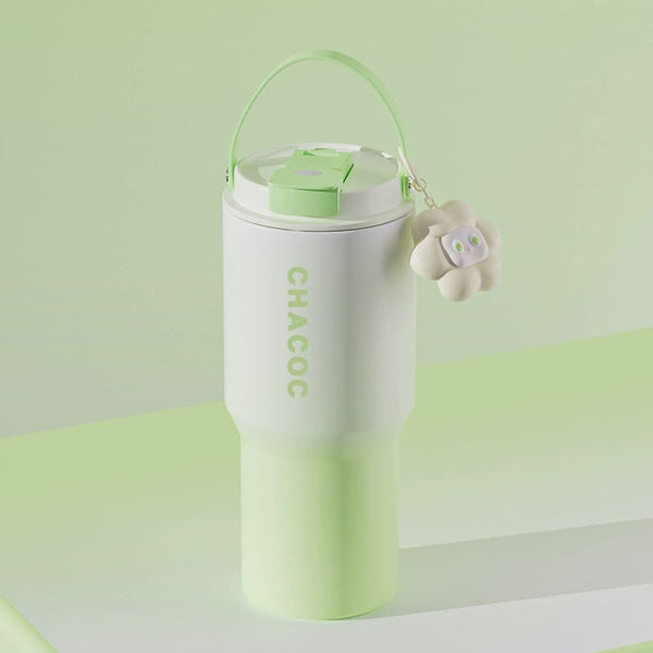304 Stainless Steel Insulated Tumblerlarge Capacity With Handle And Cute Cloud Accessory Green Water Bottles & Vacuum Flasks