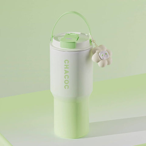 304 Stainless Steel Insulated Tumblerlarge Capacity With Handle And Cute Cloud Accessory Green Water Bottles & Vacuum Flasks
