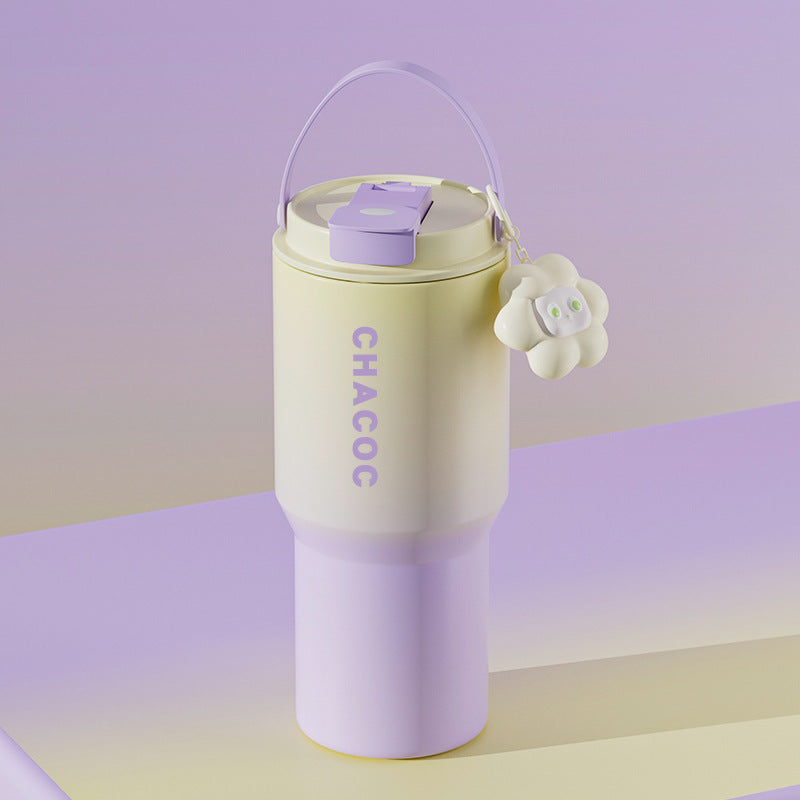 304 Stainless Steel Insulated Tumblerlarge Capacity With Handle And Cute Cloud Accessory Purple Water Bottles & Vacuum Flasks