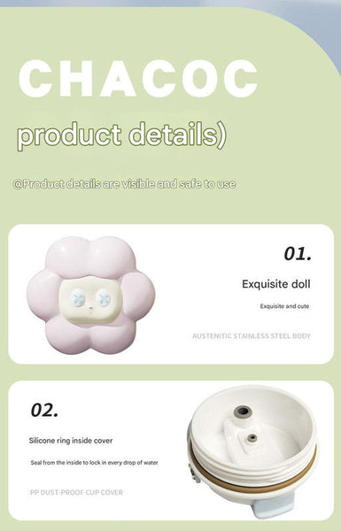 304 Stainless Steel Insulated Tumblerlarge Capacity With Handle And Cute Cloud Accessory Purple Water Bottles & Vacuum Flasks