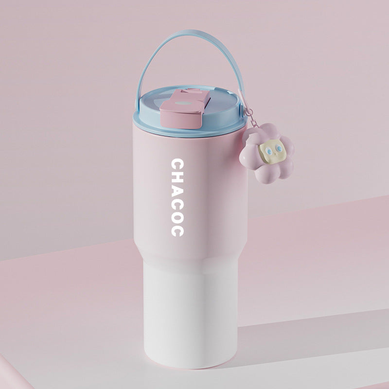 304 Stainless Steel Insulated Tumblerlarge Capacity With Handle And Cute Cloud Accessory Pink Water Bottles & Vacuum Flasks