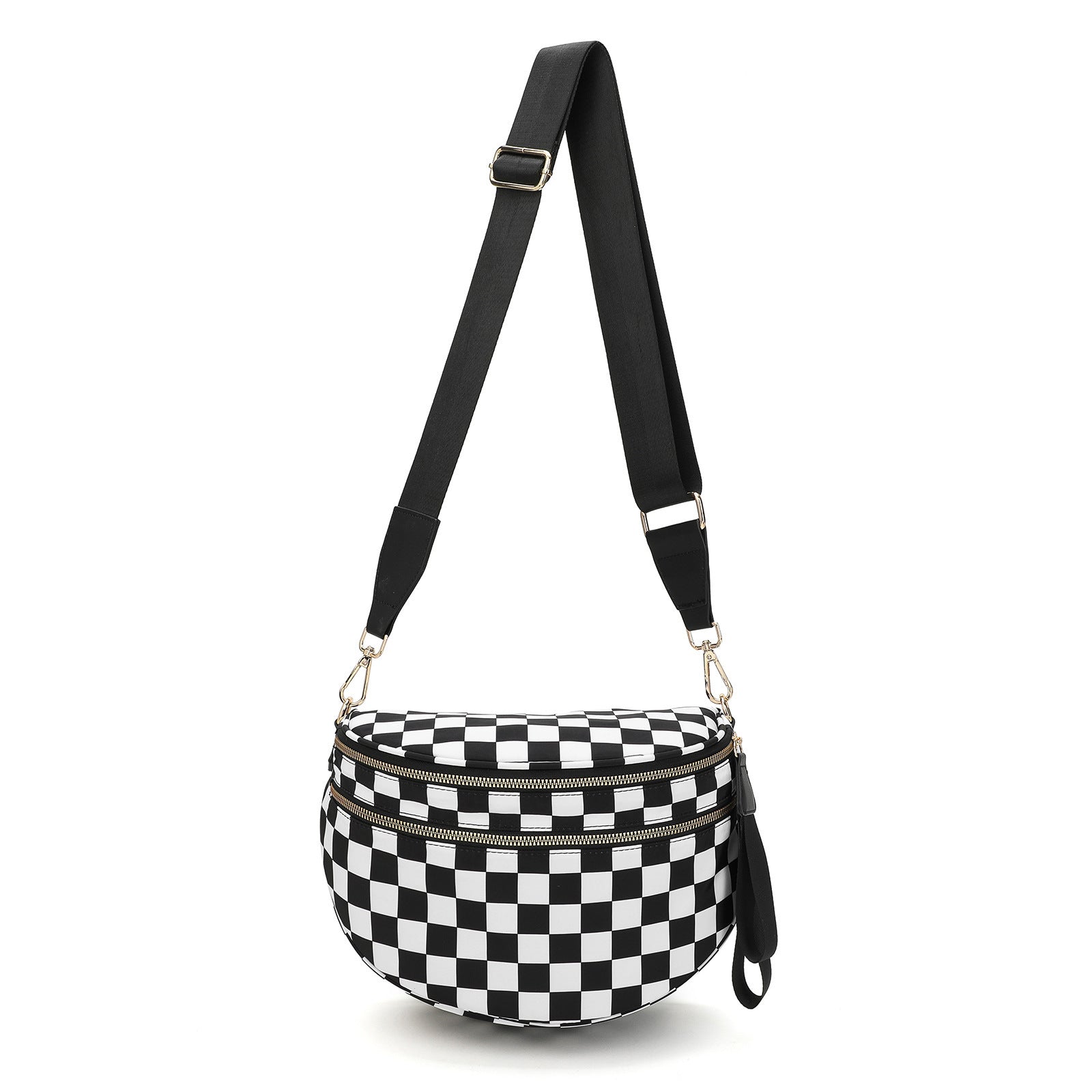 Oxford Cloth Crossbody Bag Large Capacity Shell Shaped Fanny Pack With Adjustable Strap (Black And White Plaid) Women's Bags & Handbags