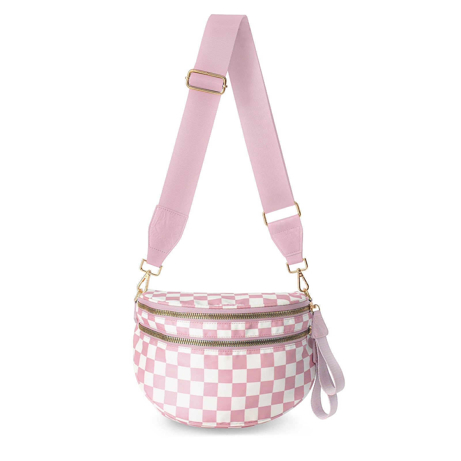 Oxford Cloth Crossbody Bag Large Capacity Shell Shaped Fanny Pack With Adjustable Strap (Pink And White Plaid) Women's Bags & Handbags