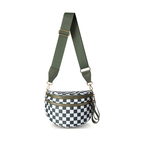 Oxford Cloth Crossbody Bag Large Capacity Shell Shaped Fanny Pack With Adjustable Strap (Green Plaid) Women's Bags & Handbags
