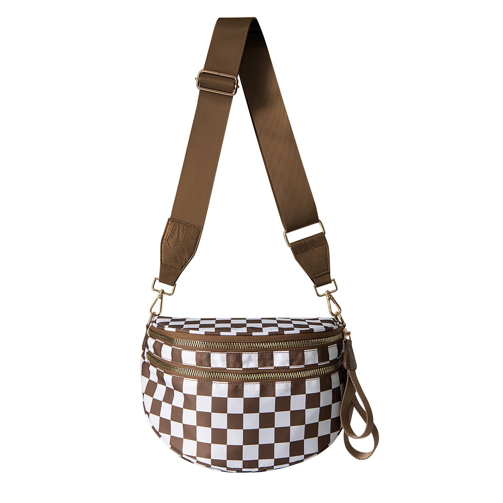 Oxford Cloth Crossbody Bag Large Capacity Shell Shaped Fanny Pack With Adjustable Strap (Brown Plaid) Women's Bags & Handbags