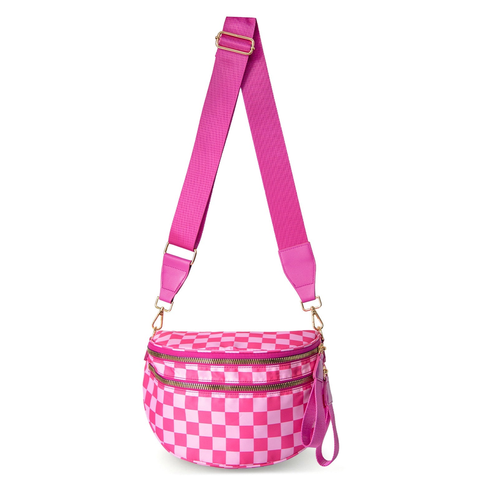 Oxford Cloth Crossbody Bag Large Capacity Shell Shaped Fanny Pack With Adjustable Strap (Rose Red Plaid) Women's Bags & Handbags