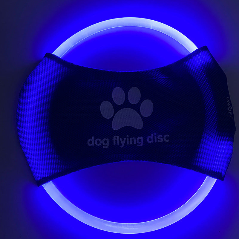 Blue Led Rechargeable Dog Flying Disc Glow In The Dark Pet Training Toy With Paw Design Dog Toys